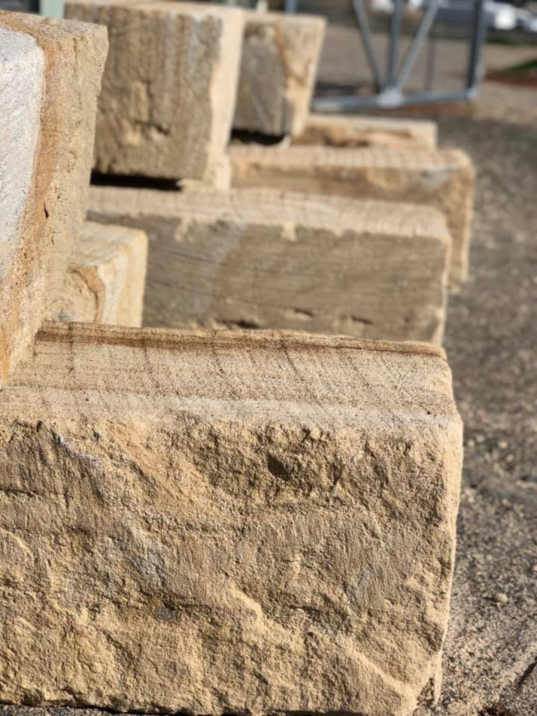Close-up of a sawn sandstone block face