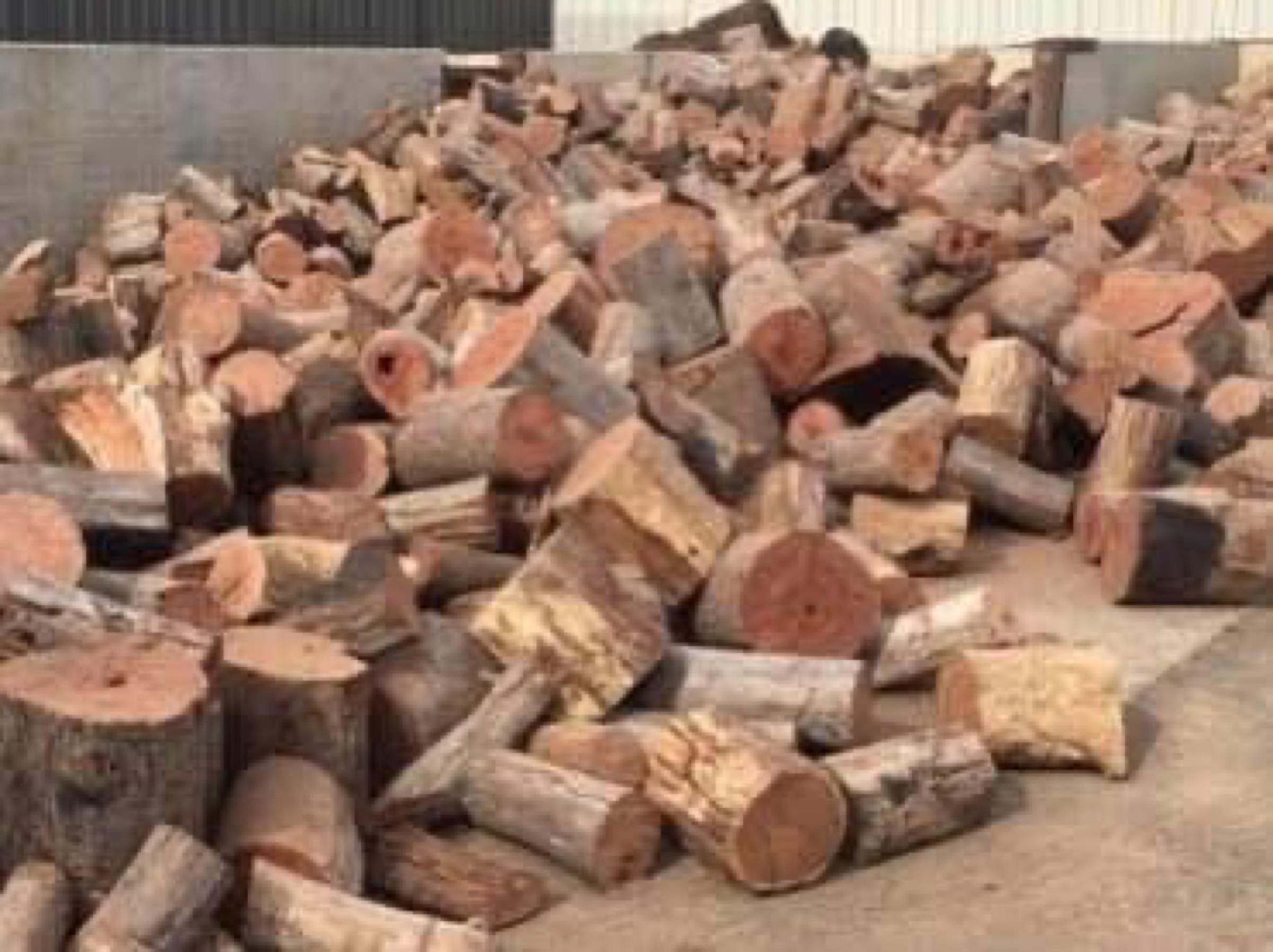 A loose pile of freshly split firewood