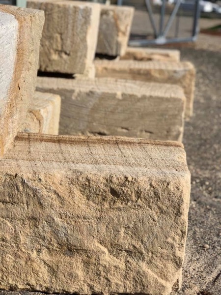 Close-up of a sawn sandstone block face